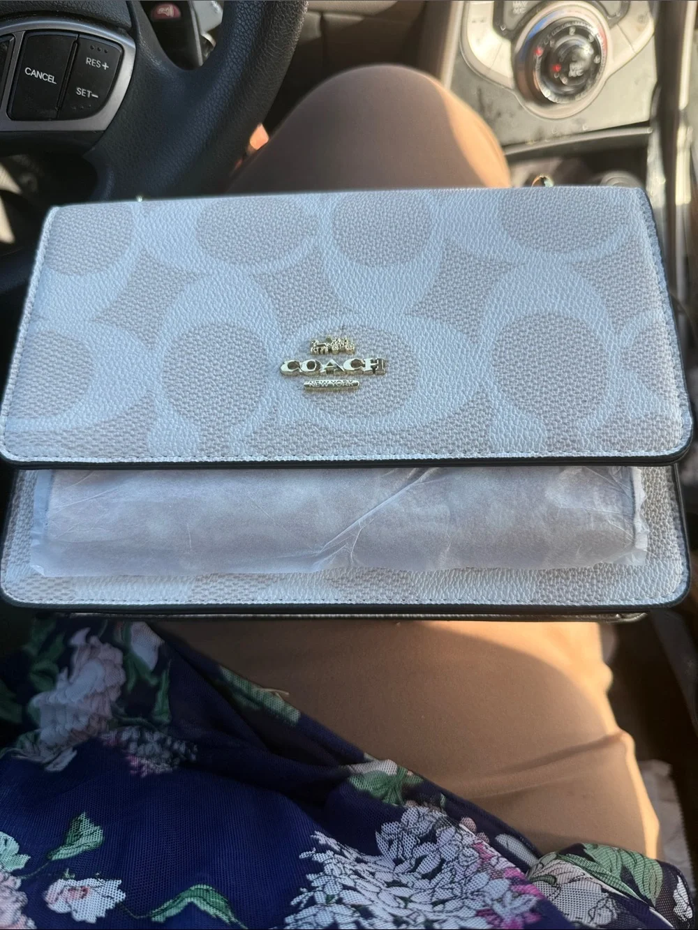 Coach Signature Light Blue Gray Wallet Clutch with Gold Logo
